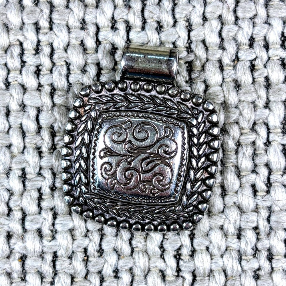 Vintage 90s Brighton‎ Chris Filigree Silver Scrolled Square Necklace Pendant